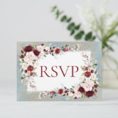 Dusty Blue Burgundy Blush Floral RSVP (Staand voorkant)