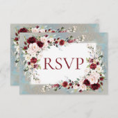 Dusty Blue Burgundy Blush Floral RSVP (Voorkant / Achterkant)