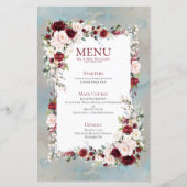 Dusty Blue Burgundy Blush Floral Wedding Menu (Voorkant)