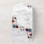 Dusty Blue Burgundy Blush Gold Floral Wedding All In One Uitnodiging (Buitenkant)