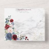 Dusty Blue Burgundy Blush Gold Floral Wedding All In One Uitnodiging (Achterkant)