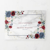 Dusty Blue Burgundy Blush Gold Floral Wedding Drieluik Uitnodiging (Cover)