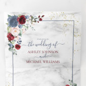 Dusty Blue Burgundy Blush Gold Floral Wedding Drieluik Uitnodiging (Binnenzijde eerst)