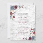 Dusty Blue Burgundy Blush Gold Floral Wedding Inv Kaart (Voorkant)