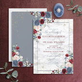 Dusty Blue Burgundy Blush Gold Floral Wedding Kaart