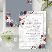Dusty Blue Burgundy Blush Gold Floral Wedding Kaart