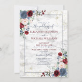 Dusty Blue Burgundy Blush Gold Floral Wedding Kaart (Voorkant)