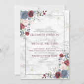 Dusty Blue Burgundy Blush Gold Floral Wedding Kaart (Voorkant)