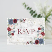 Dusty Blue Burgundy Blush Gold Wedding RSVP (Staand voorkant)