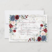Dusty Blue Burgundy Blush Gold Wedding RSVP (Achterkant)