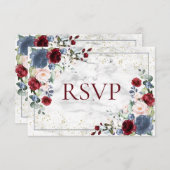 Dusty Blue Burgundy Blush Gold Wedding RSVP (Voorkant / Achterkant)