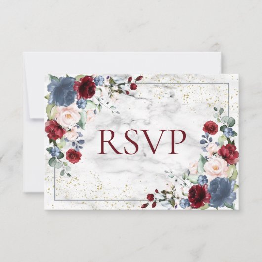 Dusty Blue Burgundy Blush Gold Wedding RSVP Kaartje (Voorkant)