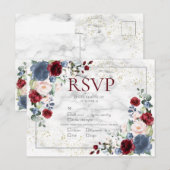 Dusty Blue Burgundy Blush Gold Wedding RSVP Uitnodiging Briefkaart (Voorkant / Achterkant)