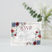 Dusty Blue Burgundy Blush Gold Wedding RSVP Uitnodiging Briefkaart (Staand voorkant)