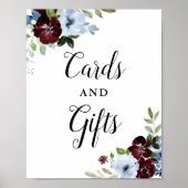Dusty blue burgundy floral cards en cadeaubord poster (Voorkant)