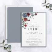 Dusty Blue Burgundy Floral Celebration of Life Kaart