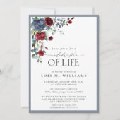 Dusty Blue Burgundy Floral Celebration of Life Kaart (Voorkant)