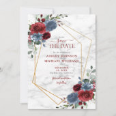 Dusty Blue Burgundy Floral Foto Save the Date (Voorkant)