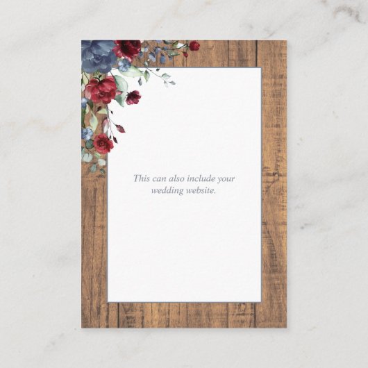 Dusty Blue Burgundy Floral Lace Wood Details Informatiekaartje (Achterkant)