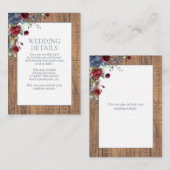 Dusty Blue Burgundy Floral Lace Wood Details Informatiekaartje (Voorkant / Achterkant)