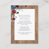 Dusty Blue Burgundy Floral Lace Wood Details Informatiekaartje (Voorkant)