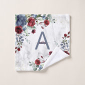 Dusty Blue Burgundy Floral Marble Name Monogram Bad Handdoek (Wasdoekje)