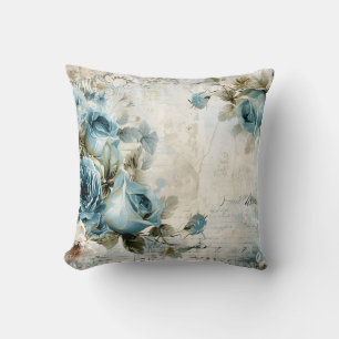 Dusty Blue Burgundy Floral Marble Name Monogram Kussen