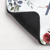 Dusty Blue Burgundy Floral Marble Name Monogram Muismat (Hoek)