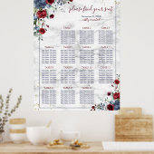 Dusty Blue Burgundy Floral Marble Wedding Seating Poster (Keuken)