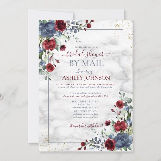 Dusty Blue Burgundy Floral Vrijgezellenfeest per p Kaart (Voorkant)