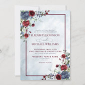 Dusty Blue Burgundy Floral Waterverf Script invull Kaart (Voorkant)