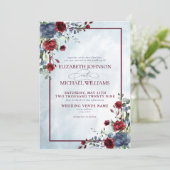 Dusty Blue Burgundy Floral Waterverf Script invull Kaart (Staand voorkant)