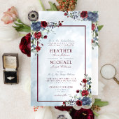 Dusty Blue Burgundy Floral Waterverf Script invull Kaart