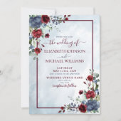 Dusty Blue Burgundy Floral Waterverf Script Kaart (Voorkant)