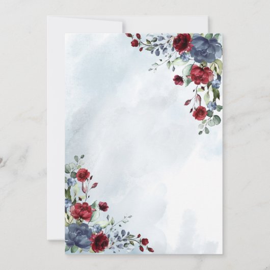 Dusty Blue Burgundy Floral Waterverf Script Kaart (Achterkant)