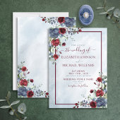 Dusty Blue Burgundy Floral Waterverf Script Kaart