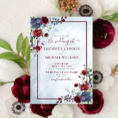 Dusty Blue Burgundy Floral Waterverf Script Kaart