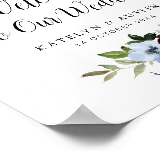 Dusty blue burgundy floral welkomstbord poster (Hoek)