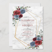 Dusty Blue Burgundy Geometric Floral Marble Spring Kaart (Voorkant)