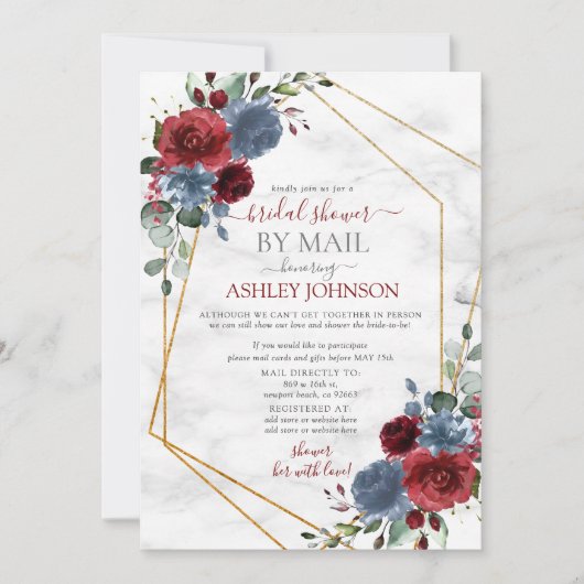 Dusty Blue Burgundy Geometric Shower per Mail Kaart (Voorkant)