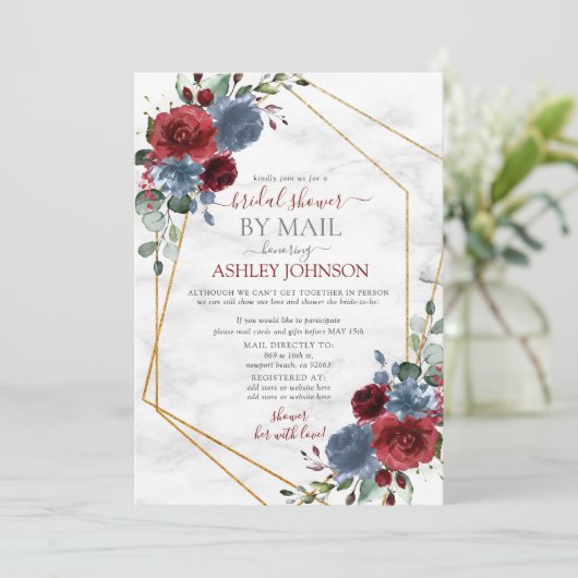 Dusty Blue Burgundy Geometric Shower per Mail Kaart (Staand voorkant)