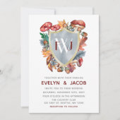 Dusty Blue Burgundy Herfst Mushroom Weddenschap Kaart (Voorkant)