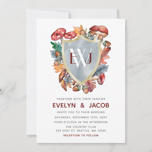 Dusty Blue Burgundy Herfst Mushroom Weddenschap Kaart (Voorkant)