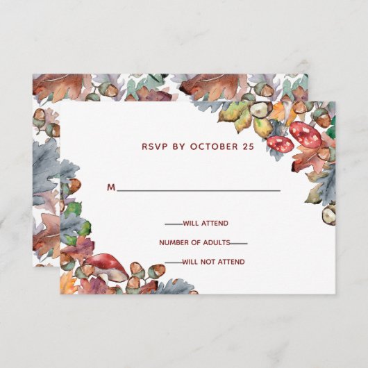 Dusty Blue Burgundy Herfst Mushroom Wedding rsvp Kaart (Voorkant / Achterkant)