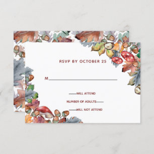 Dusty Blue Burgundy Herfst Mushroom Wedding rsvp Kaart