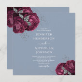 Dusty Blue Burgundy Peonies Elegant Wedding Kaart (Voorkant / Achterkant)