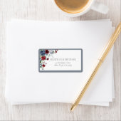 Dusty Blue Burgundy Red Floral Waterverf Adres Etiket (Insitu)