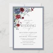 Dusty Blue Burgundy Red Floral Waterverf Foto Kaart (Voorkant)