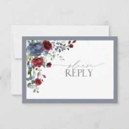Dusty Blue Burgundy Red Floral Waterverf RSVP