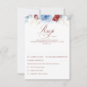 Dusty Blue Burgundy Red Flowers Wedding RSVP (Voorkant)